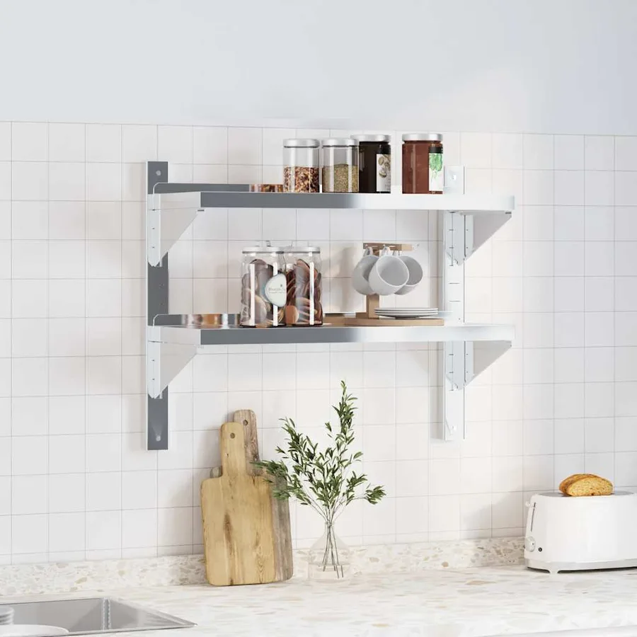 Étagère murale 2 niveaux 75x23,5x60 cm argenté acier inoxydable - 3