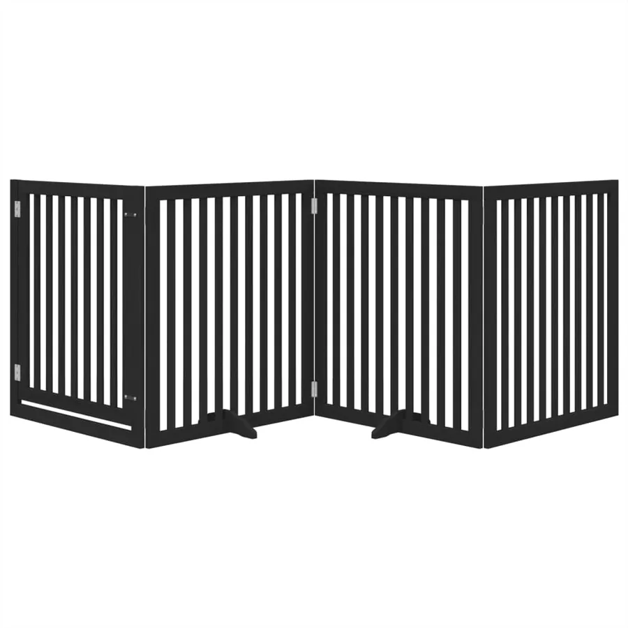 Barrière pour chiens et porte 4 panneaux noir bois de peuplier - 3