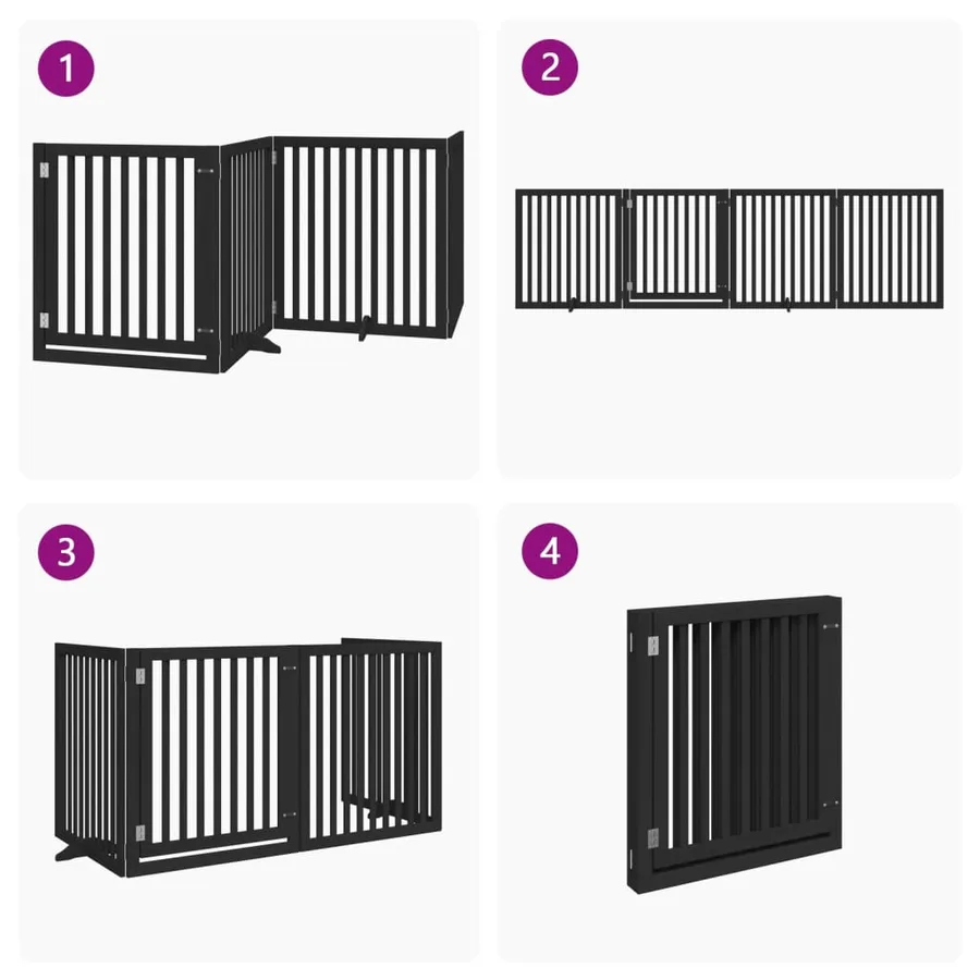 Barrière pour chiens et porte 4 panneaux noir bois de peuplier - 7