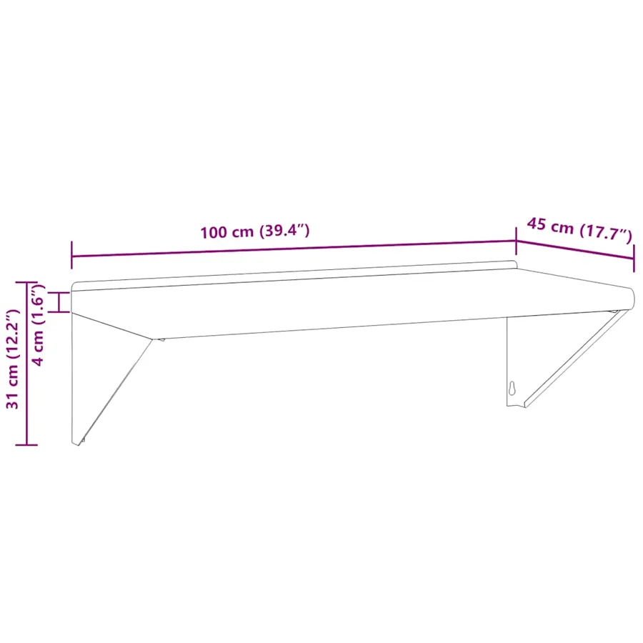 Étagère murale 100x45x31 cm argenté acier inoxydable - 11