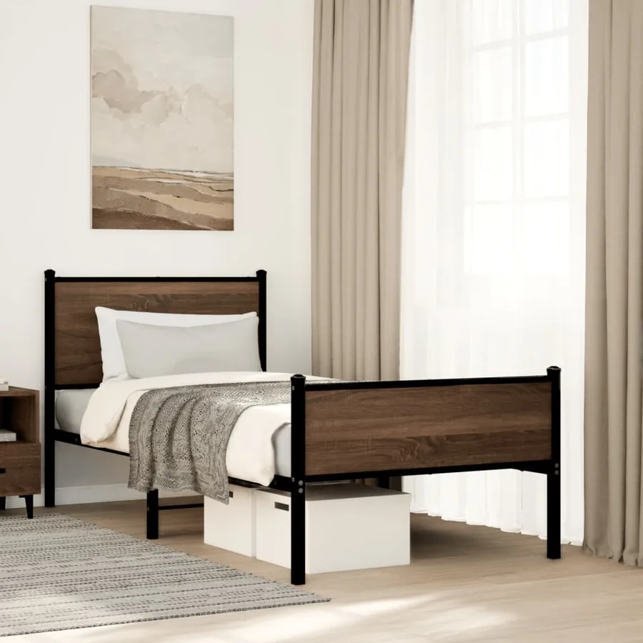 Cadre de lit en métal sans matelas chêne marron 80x200 cm