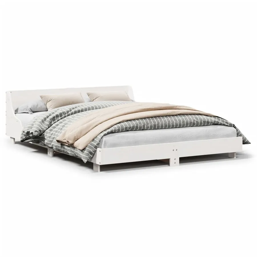Cadre de lit sans matelas blanc 140x200 cm bois de pin massif - 2