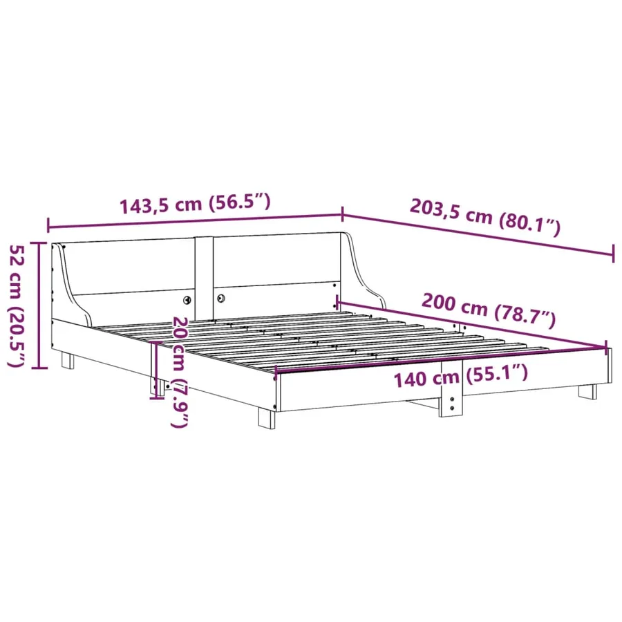 Cadre de lit sans matelas blanc 140x200 cm bois de pin massif - 9