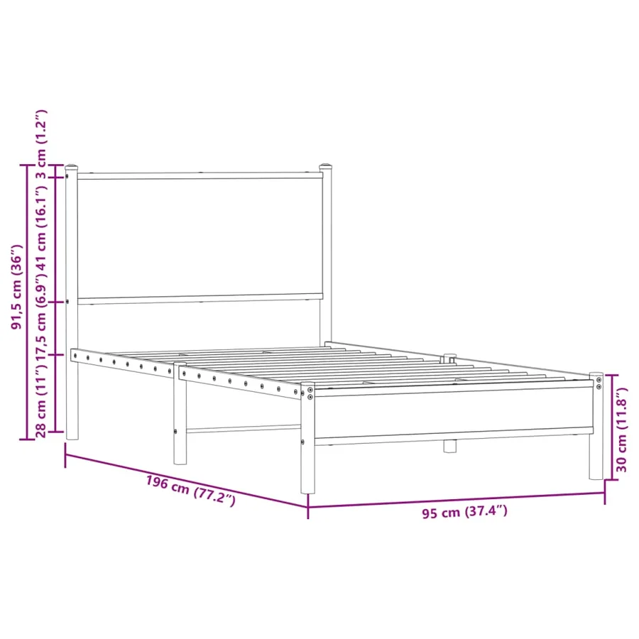 Cadre de lit en métal sans matelas chêne marron 90x190 cm - 10