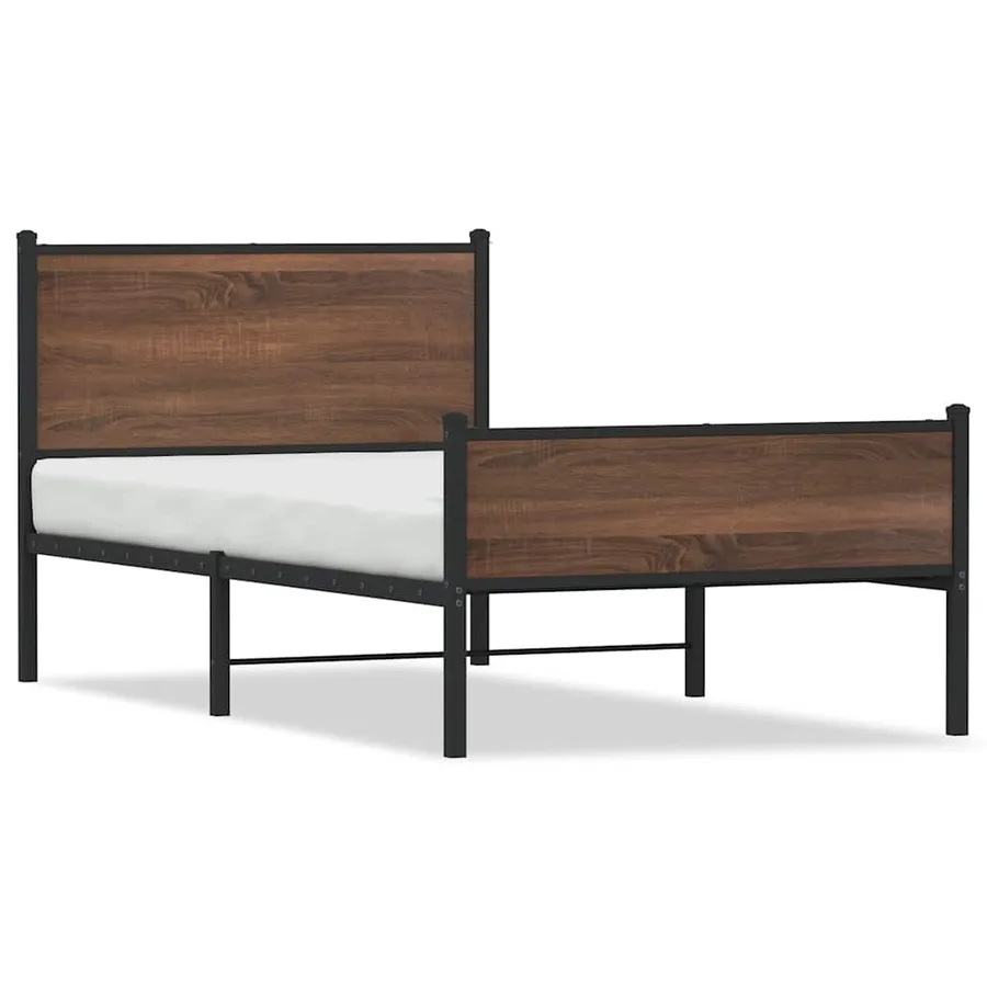 Cadre de lit en métal sans matelas chêne marron 107x203 cm - 2