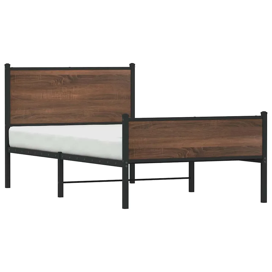 Cadre de lit en métal sans matelas chêne marron 107x203 cm - 4