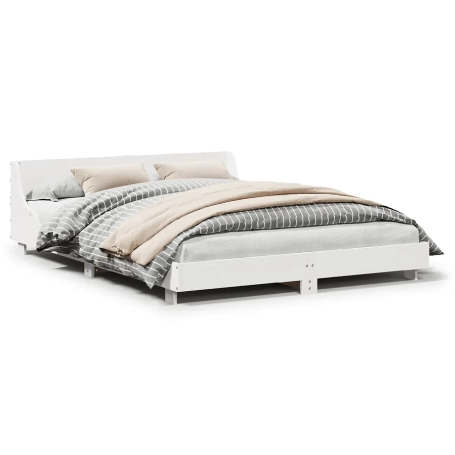 Cadre de lit sans matelas blanc 140x190 cm bois de pin massif - 2