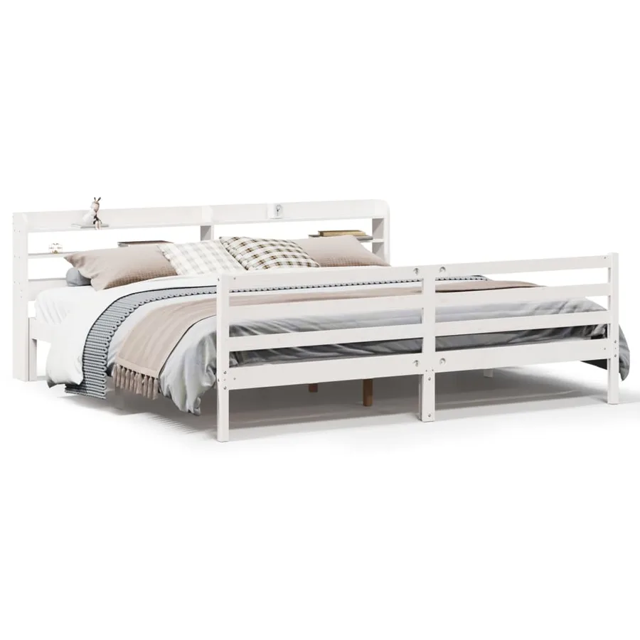 Cadre de lit avec tête de lit sans matelas blanc 200x200 cm - 2