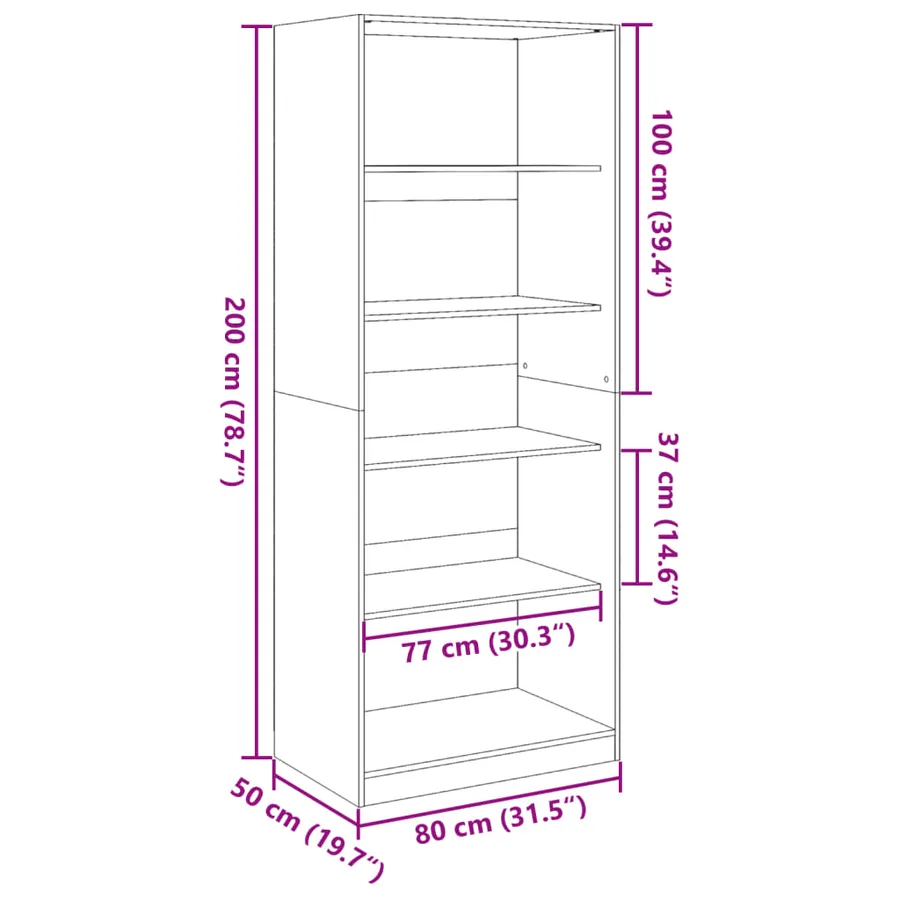 Garde-robe blanc 80x50x200 cm bois d'ingénierie - 9