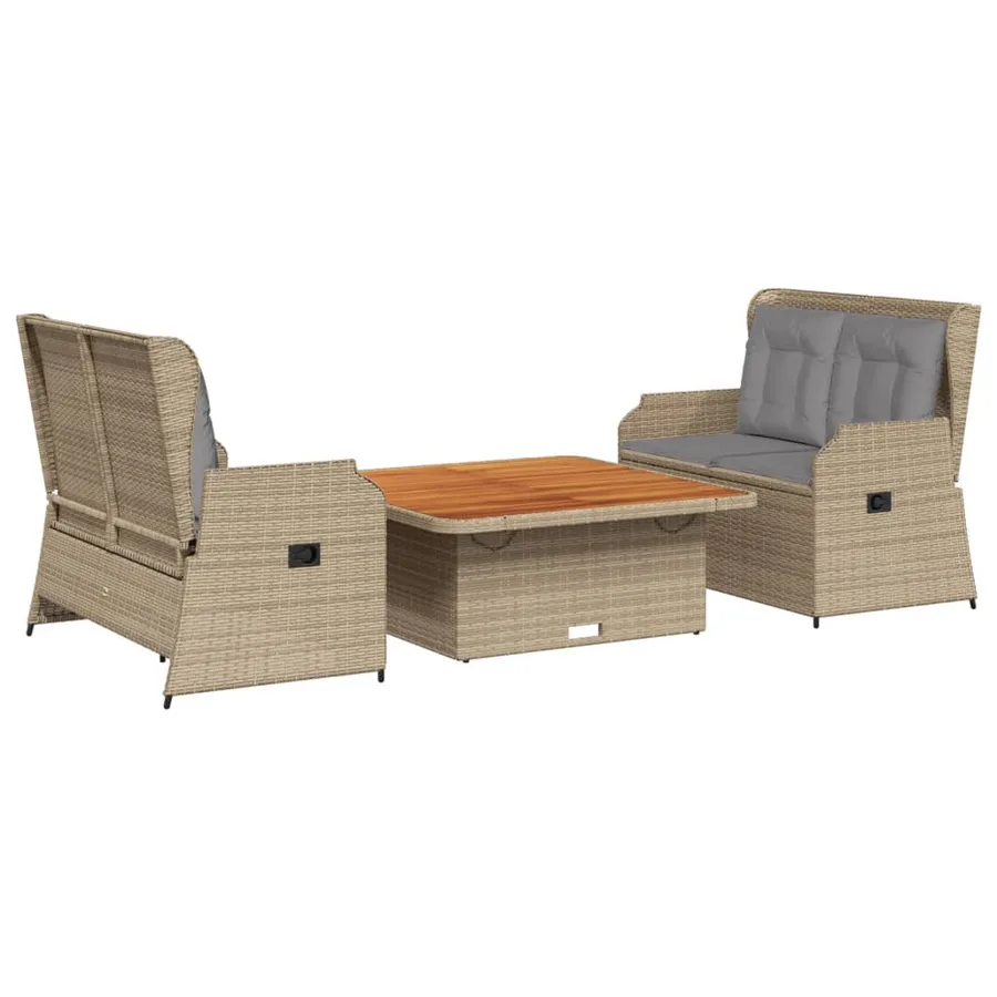 Salon de jardin avec coussins 3 pcs beige résine tressée - 2