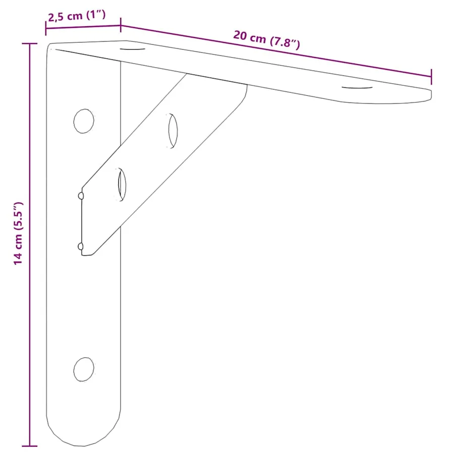 Supports d'étagères 4 pcs 20x2,5x14 cm noir acier inoxydable - 12