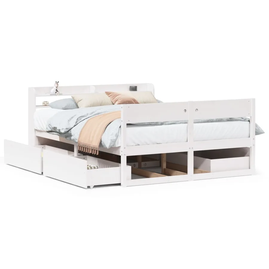 Cadre de lit sans matelas blanc 140x200 cm bois de pin massif - 2