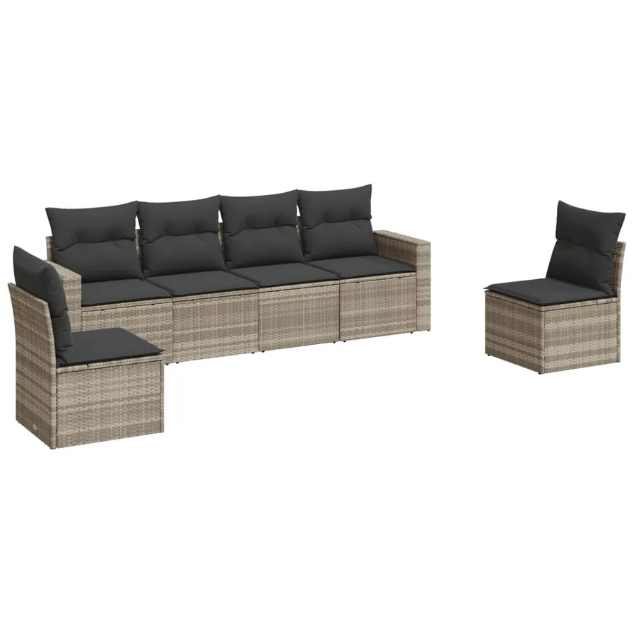 Salon de jardin 6 pcs avec coussins gris clair résine tressée - 2