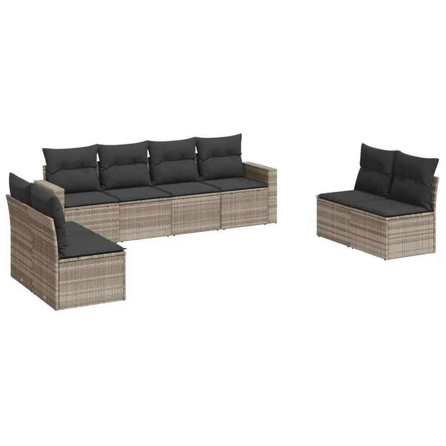Salon de jardin 8 pcs avec coussins gris clair résine tressée - 2