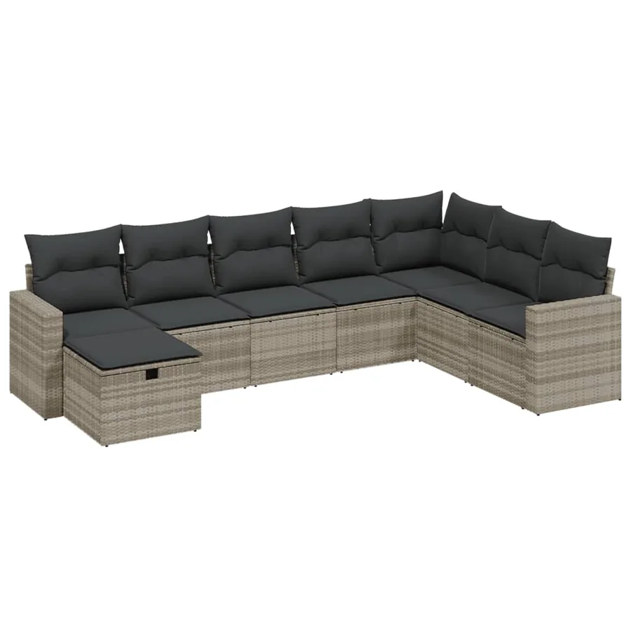 Salon de jardin 8 pcs avec coussins gris clair résine tressée - 2