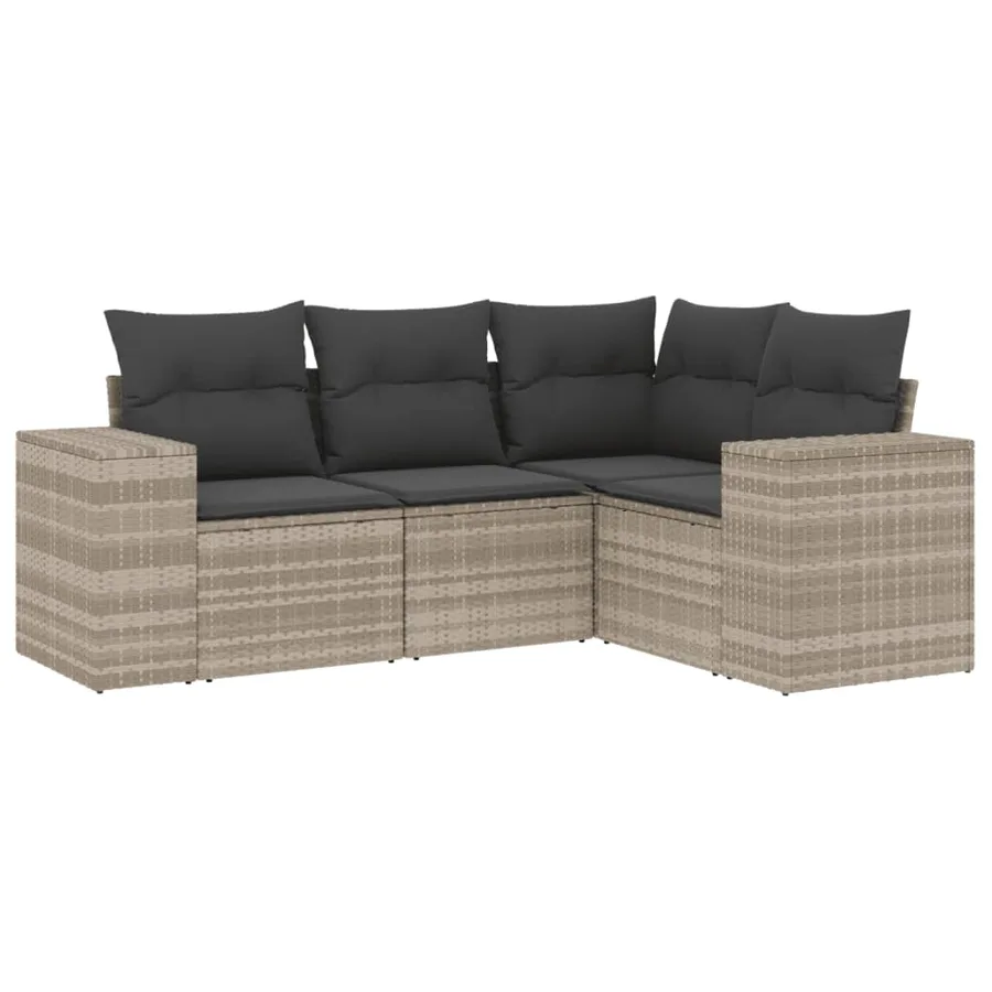 Salon de jardin 4 pcs avec coussins gris clair résine tressée - 2