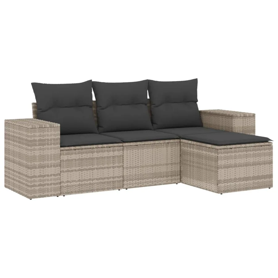 Salon de jardin 4 pcs avec coussins gris clair résine tressée - 2