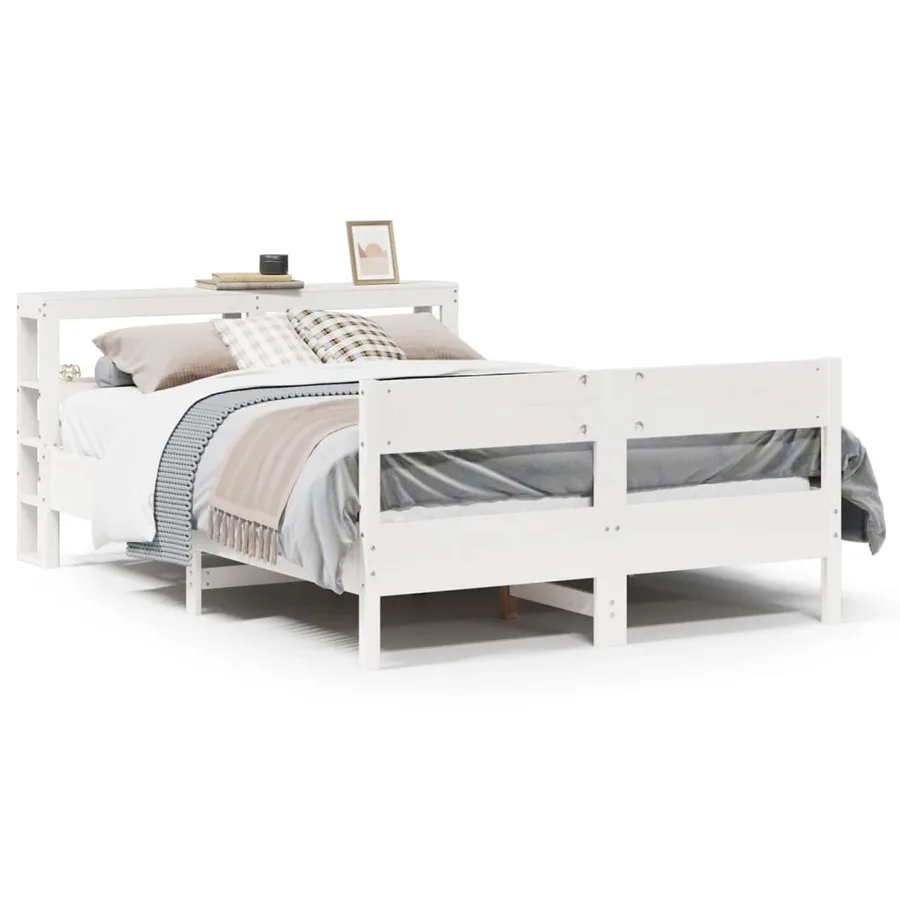 Cadre de lit sans matelas blanc 150x200 cm bois de pin massif - 2