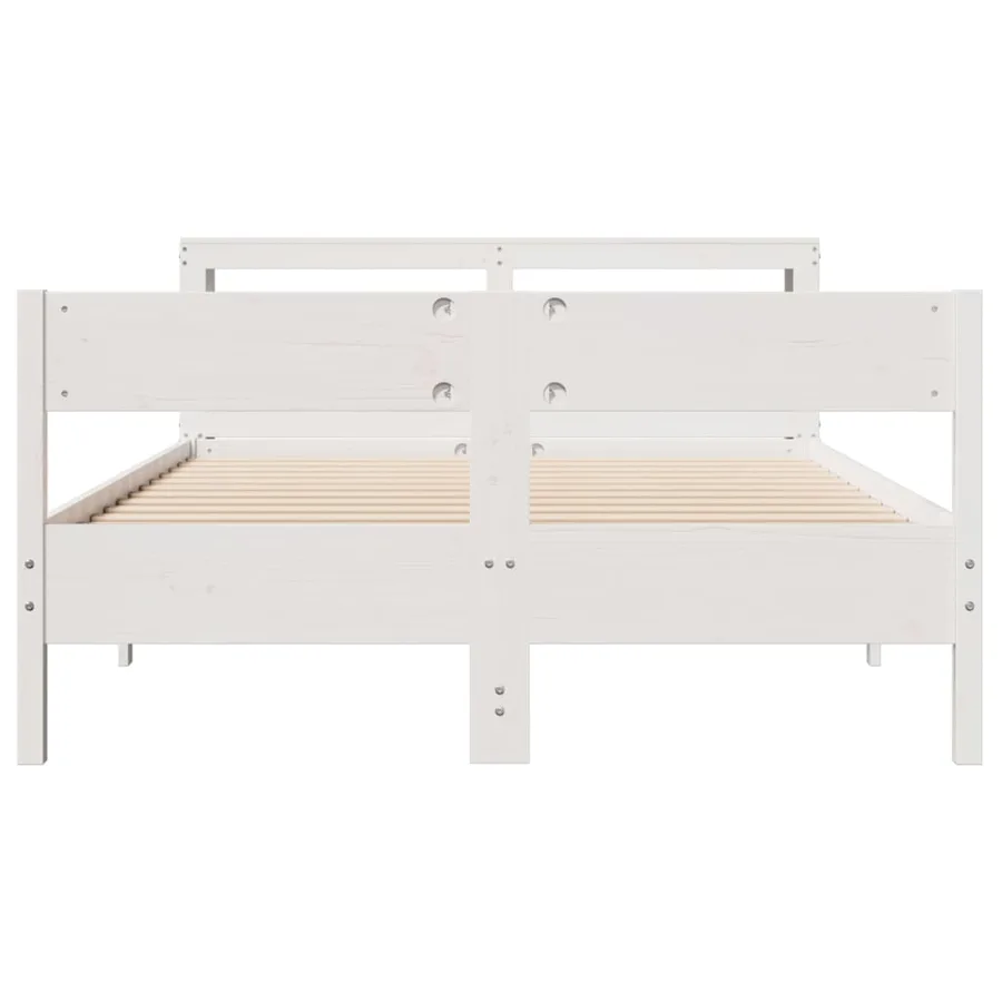 Cadre de lit sans matelas blanc 150x200 cm bois de pin massif - 4