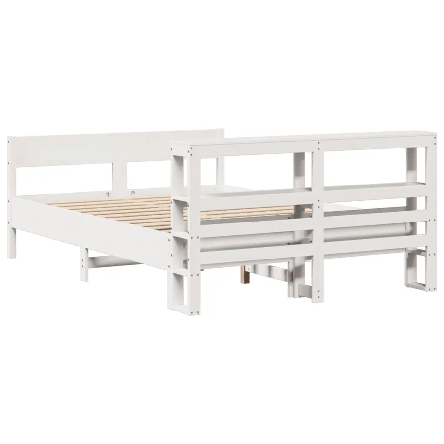 Cadre de lit sans matelas blanc 150x200 cm bois de pin massif - 6