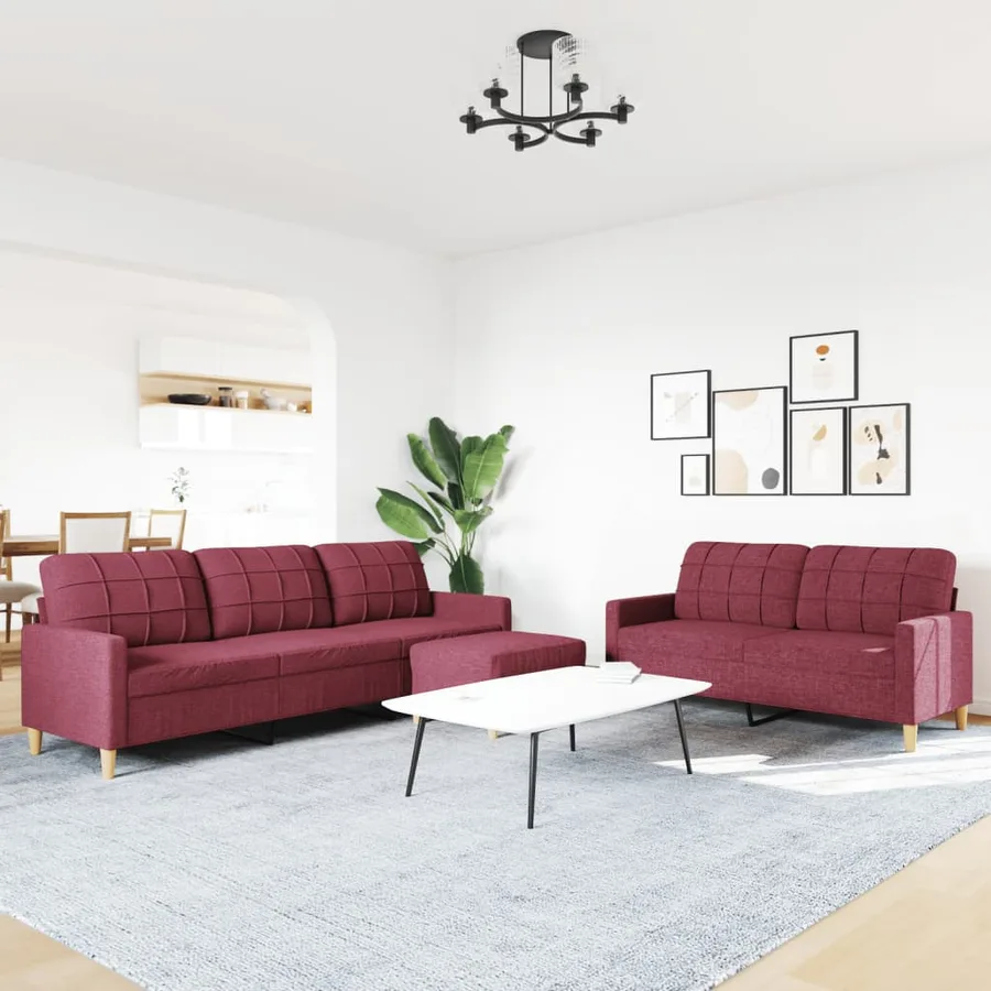 Ensemble de canapés 3 pcs avec repose-pied rouge bordeaux tissu - 3