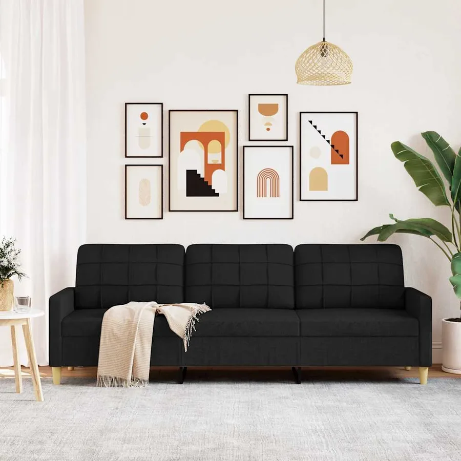 Canapé à 3 places Noir 210 cm Tissu - 3