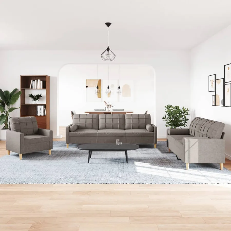 Ensemble de canapés 3 pcs avec coussins décoratifs taupe tissu - 3