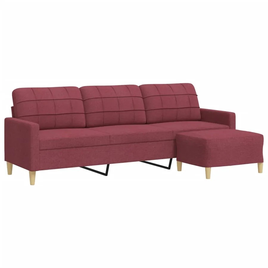 Canapé à 3 places avec repose-pieds Rouge bordeaux 210 cm Tissu - 2