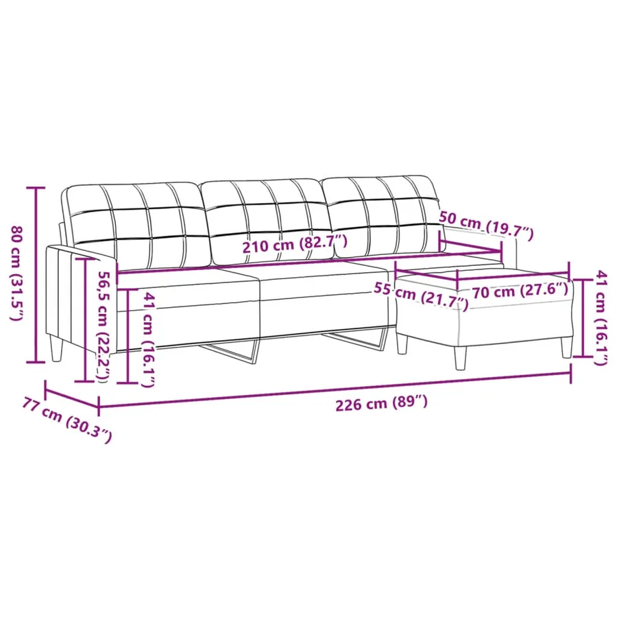 Canapé à 3 places avec repose-pieds Rouge bordeaux 210 cm Tissu - 7