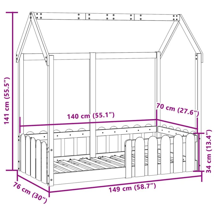 Cadre de lit d'enfants forme de maison sans matelas 70x140 cm - 9