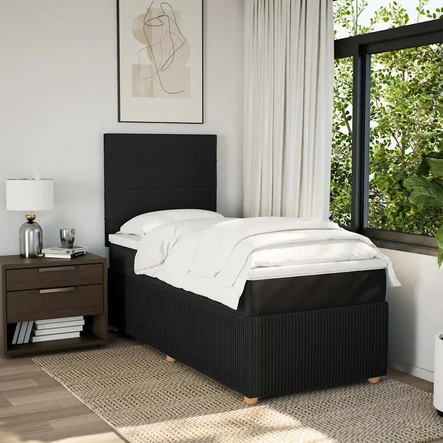 Sommier à lattes de lit avec matelas Noir 90x190 cm Tissu - 5