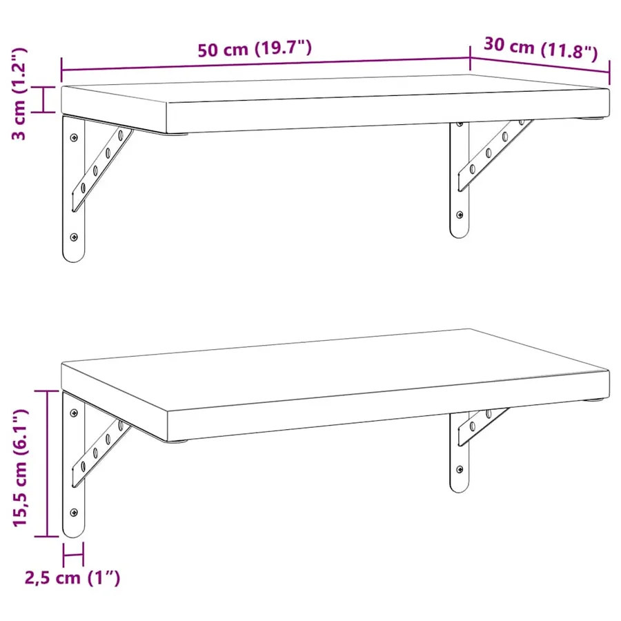 Étagères murales 2 pcs 50x30 cm noir acier inoxydable - 9