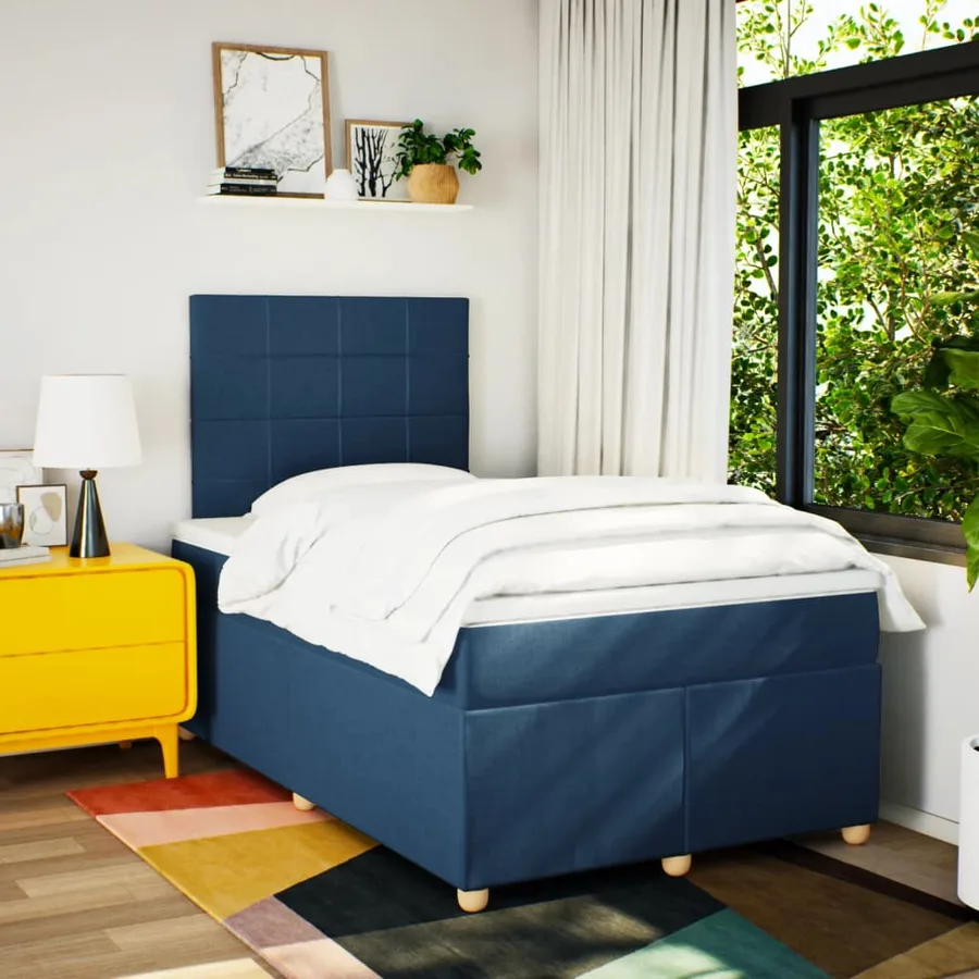 Sommier à lattes de lit avec matelas Bleu 120x200 cm Tissu - 5