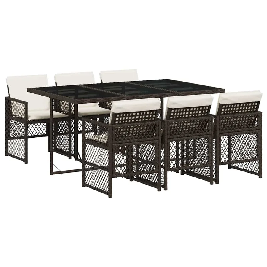 Ensemble à manger de jardin et coussins 7 pcs marron rotin - 2