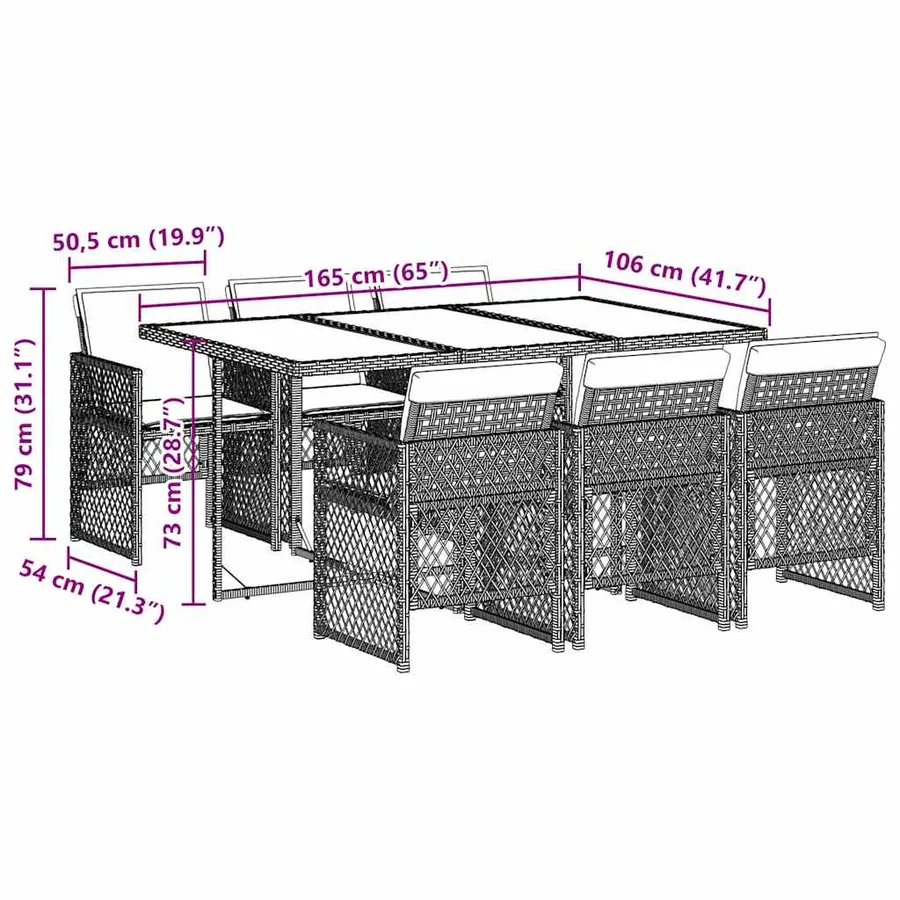 Ensemble à manger de jardin et coussins 7 pcs marron rotin - 9