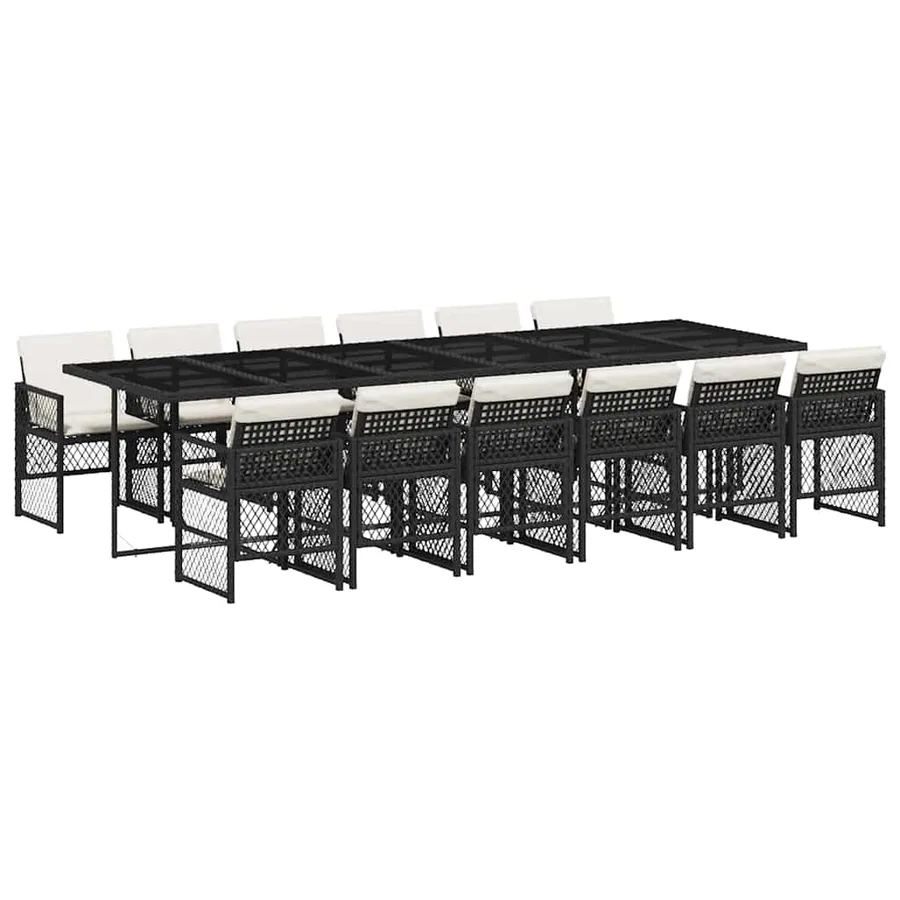 Ensemble à manger de jardin 13 pcs coussins noir résine tressée - 2