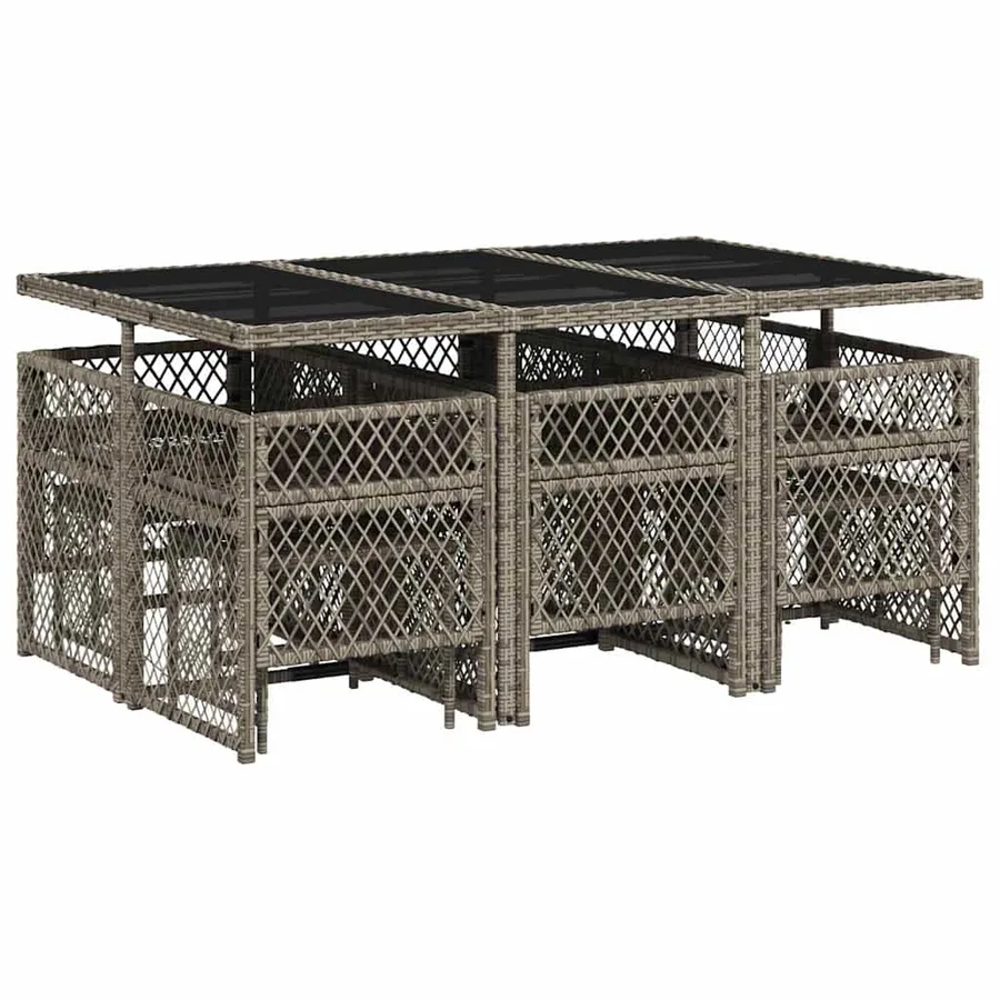Ensemble à manger de jardin 11pcs avec coussins gris poly rotin - 6