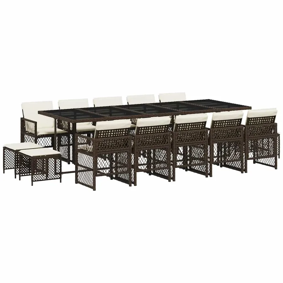 Ensemble à manger de jardin avec coussins 15 pcs marron rotin - 2