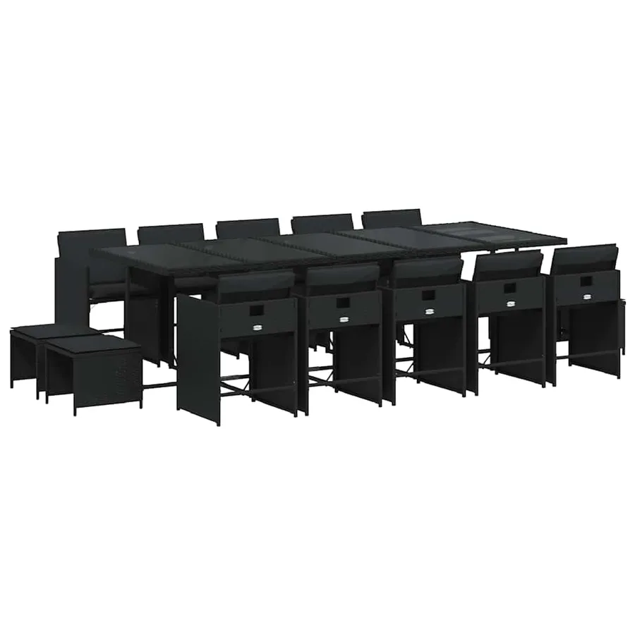 Ensemble à manger de jardin 15 pcs coussins noir résine tressée - 2
