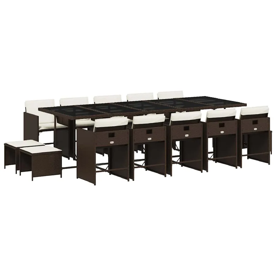 Ensemble à manger de jardin avec coussins 15 pcs marron rotin - 2