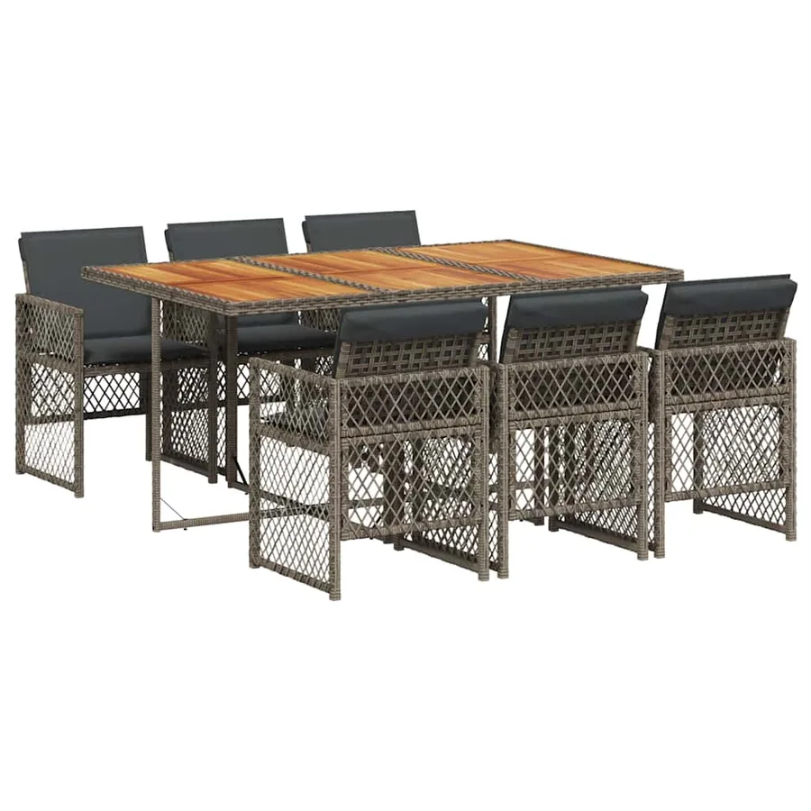 Ensemble à manger de jardin et coussins 7 pcs gris rotin - 2
