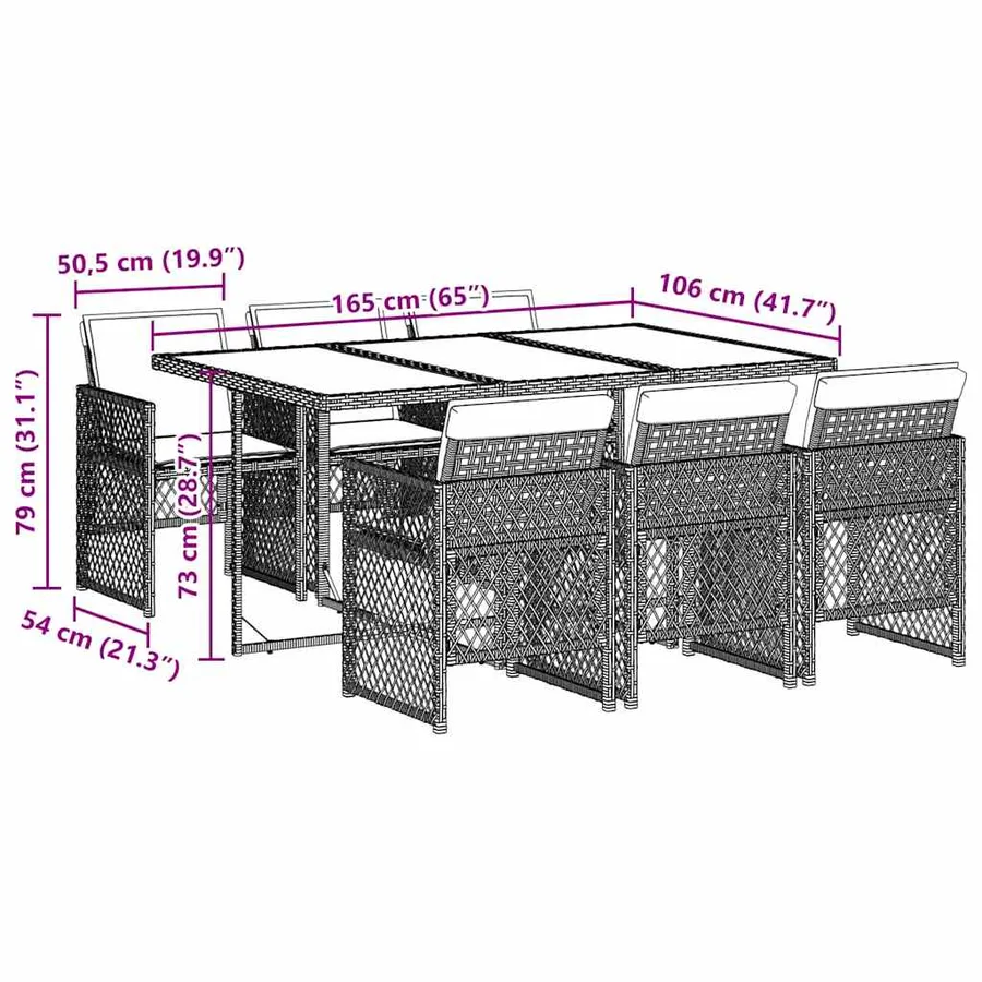 Ensemble à manger de jardin et coussins 7 pcs gris rotin - 9