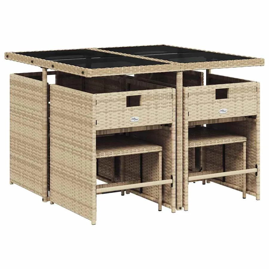Ensemble à manger de jardin et coussins 9 pcs beige Poly rotin - 3