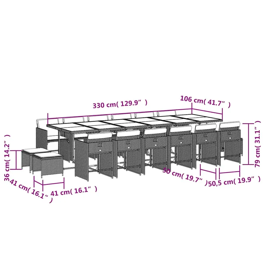 Ensemble à manger de jardin et coussins 17 pcs beige - 11