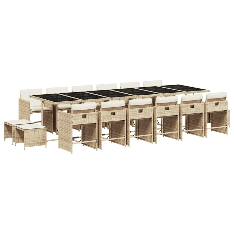 Ensemble à manger de jardin et coussins 17 pcs beige - 2