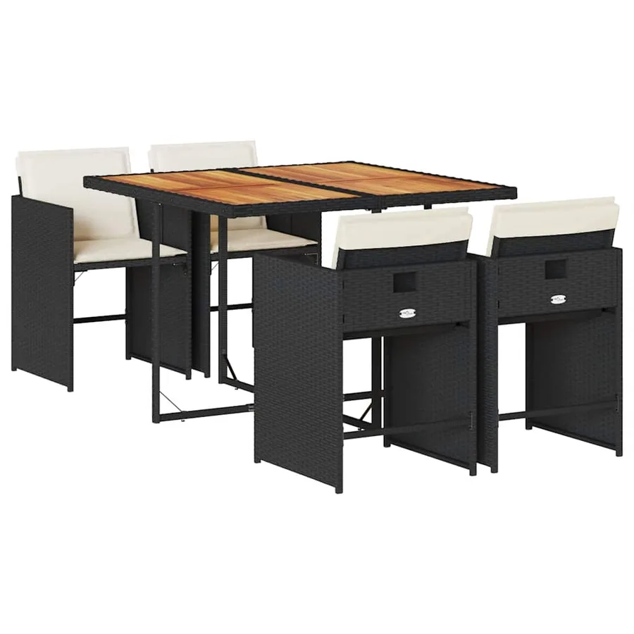 Ensemble à manger de jardin coussins 5pcs Noir Résine tressée - 2