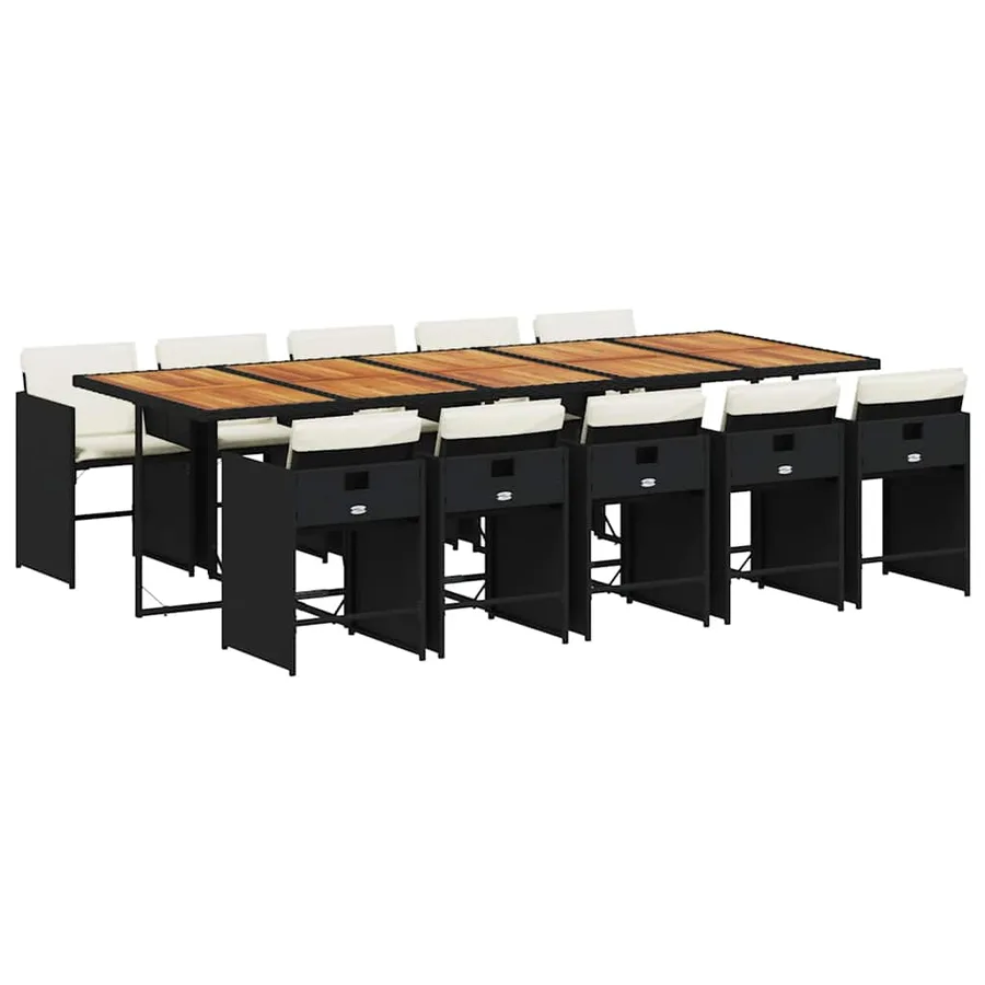 Ensemble à manger de jardin 11 pcs coussins noir résine tressée - 2