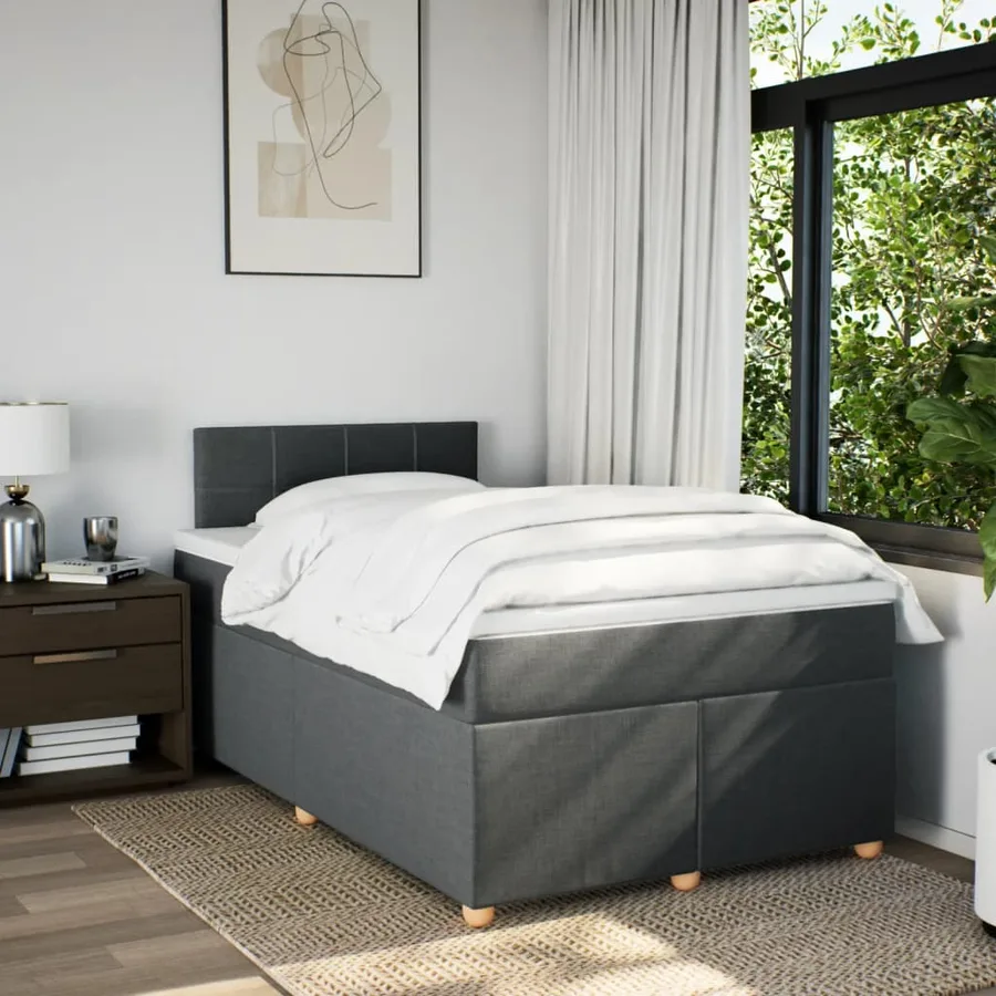 Sommier à lattes de lit avec matelas gris foncé 120x190cm tissu - 4