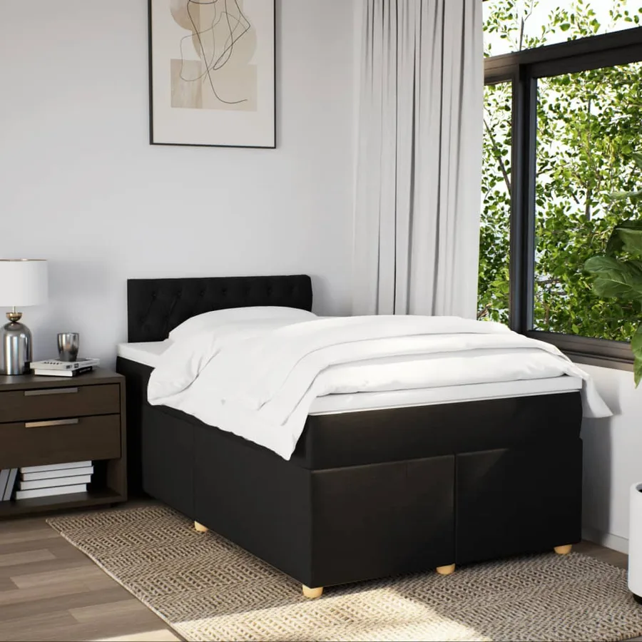 Sommier à lattes de lit avec matelas Noir 120x200 cm Tissu - 3