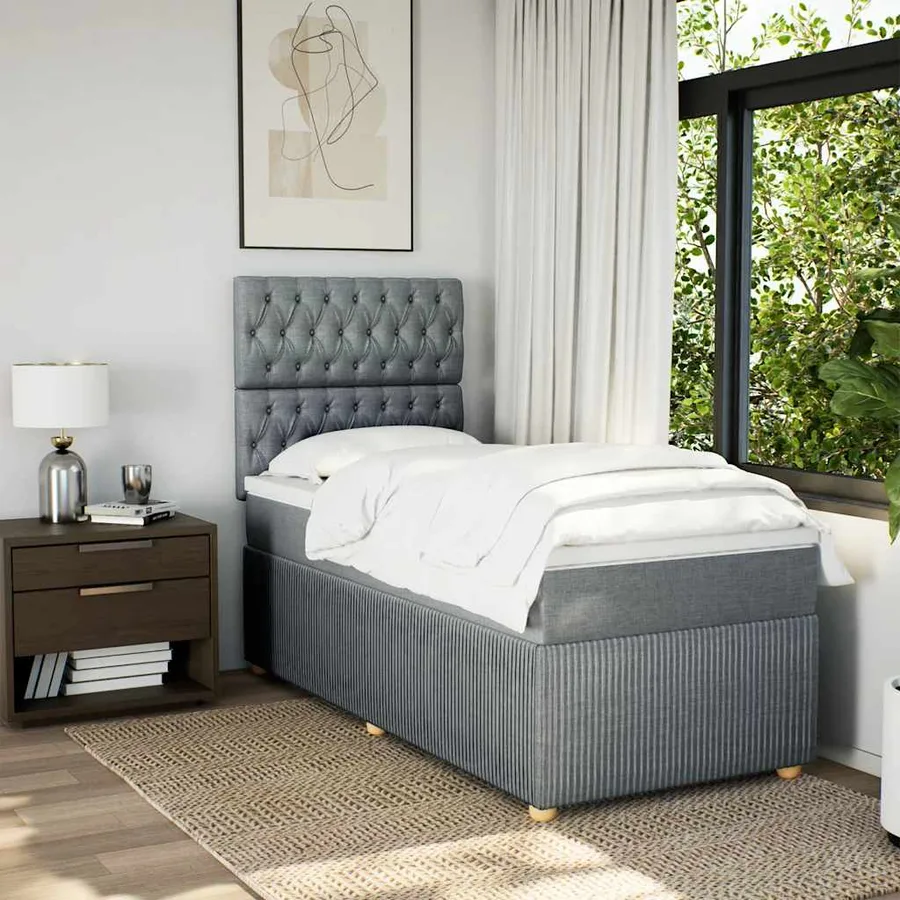 Sommier à lattes de lit et matelas Gris clair 90x190 cm Tissu - 4